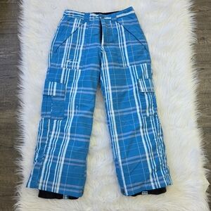 Ski Snow Pants Snowboard Blue Plaid Kids Girls Boys Size 8